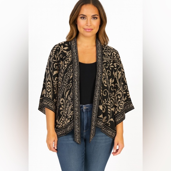 Coldwater Creek Cardigan Large Petite Kimono  Paisley Open Front Aztec Tribal - Picture 1 of 10